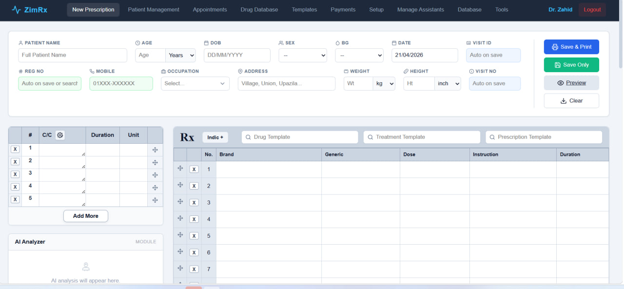 ZimRx prescription interface mockup